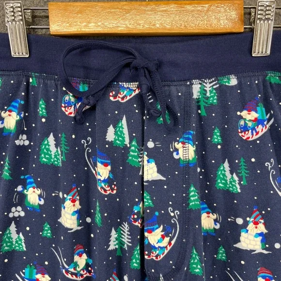 Lands End Gnome Skiing Christmas Pajama Pants Joggers Navy Blue Size‎ L 36 38 - Picture 3 of 14